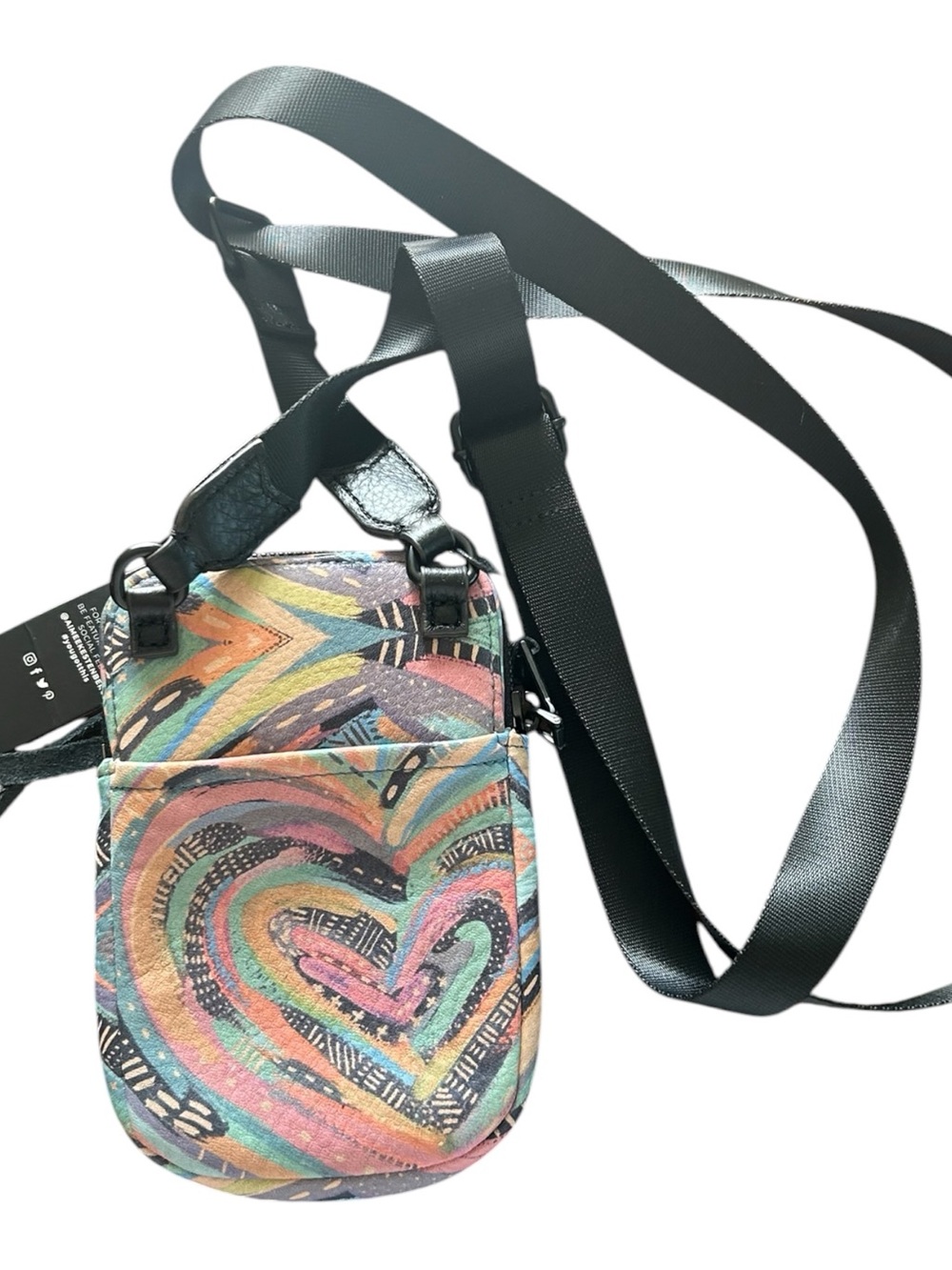 Aimee Kestenberg Leather Milan Phone Crossbody Bag Heart Print Stadium Purse - Picture 5 of 5